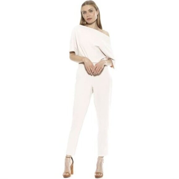 ALEXIA ADMOR NWT Women's White Athena Draped Shoulder Jumpsuit - Size S - Picture 1 of 11